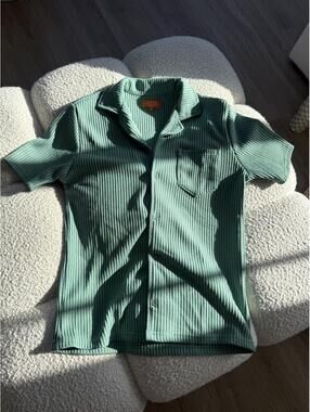 Negative Space Green Waffle Knit Button-Up Shirt